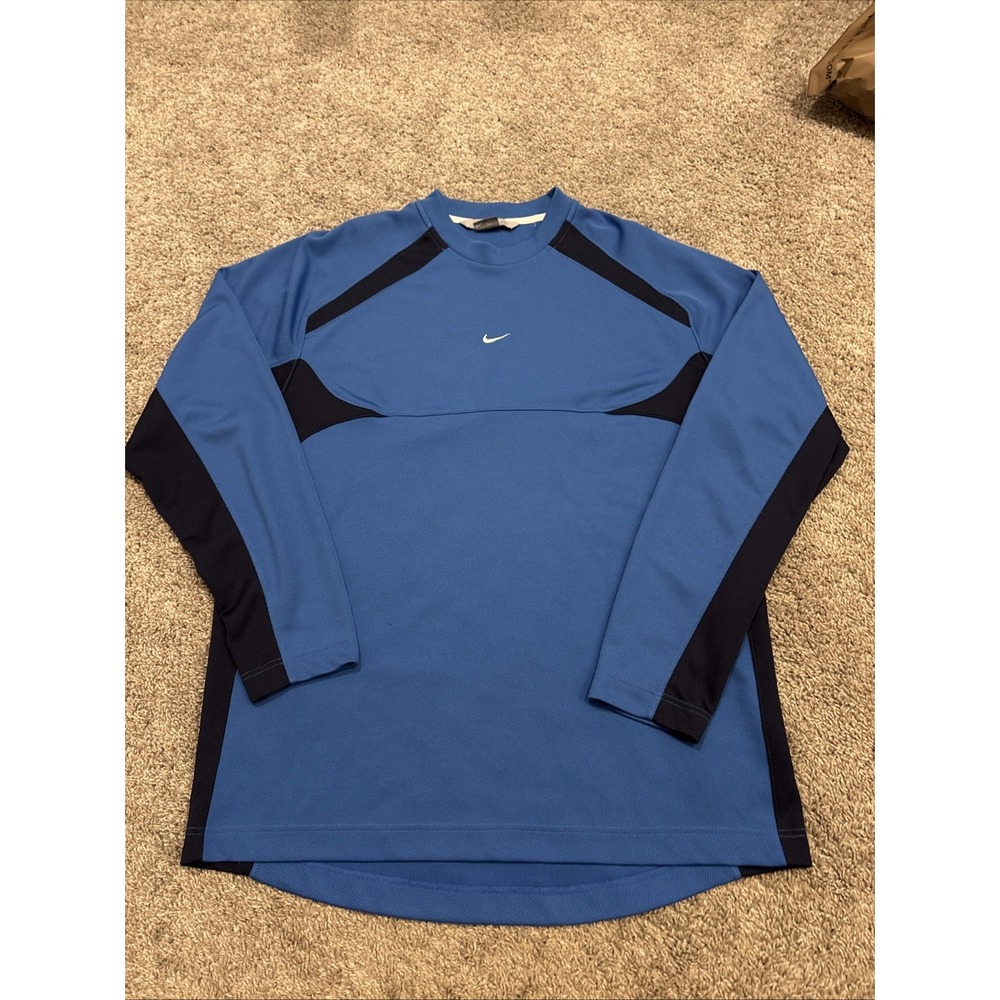 Nike Y2K Mens XL Blue Black Colorblock Mesh Jersey Shirt Gray Bar Training Top